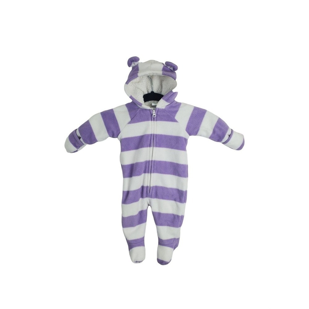 Old Navy Infant One Piece 3-6 Months Fleece Zip Up Hooded Footed Warm Winter Pur